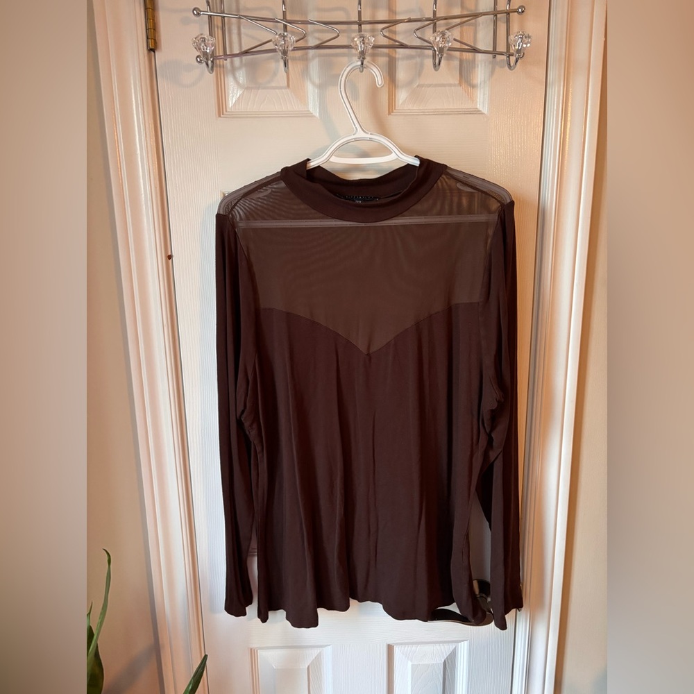 ELOQUII Brown Long Sleeve Shirt